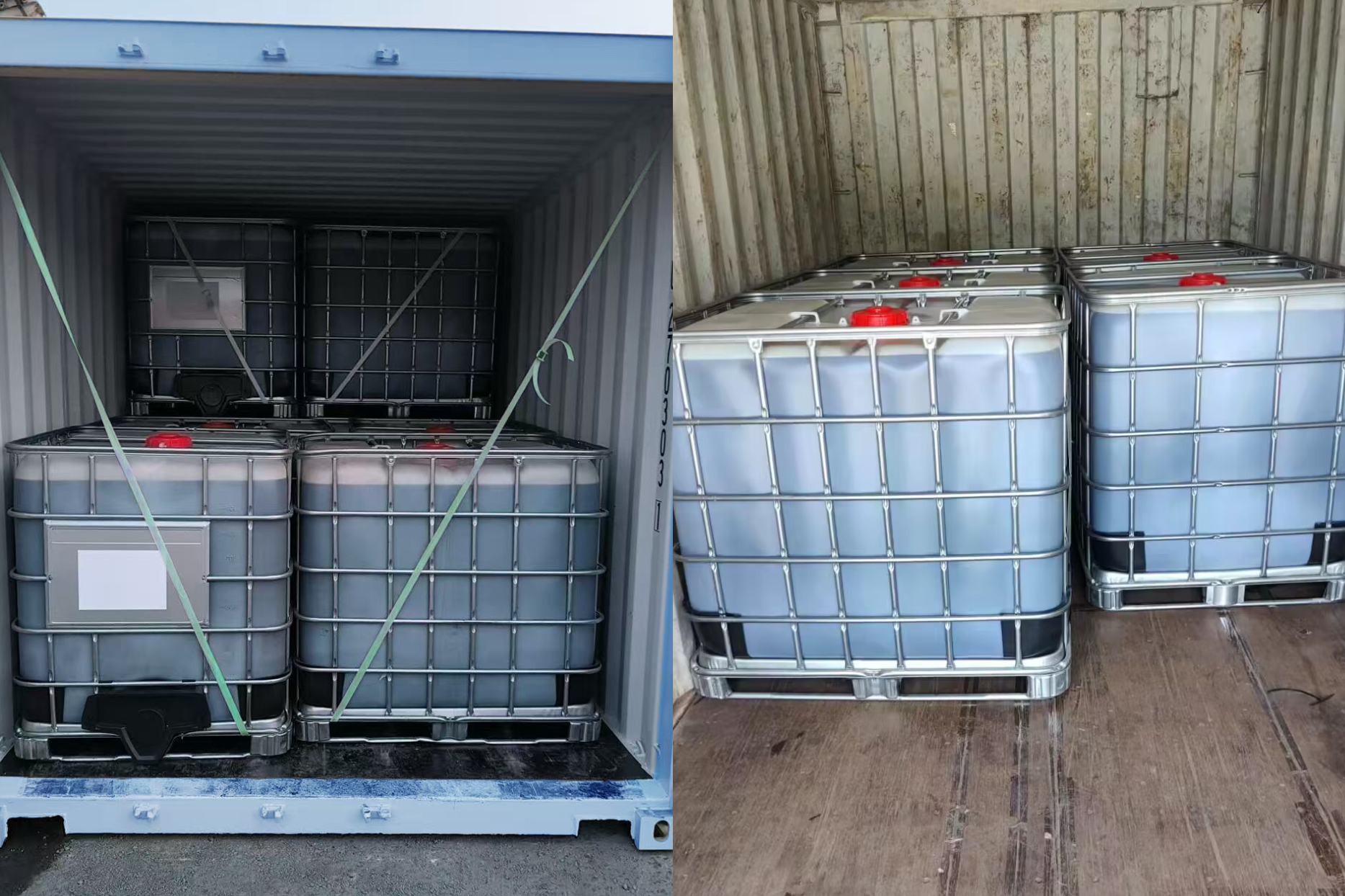 Palletized biostimulant drums prepared for export shipment