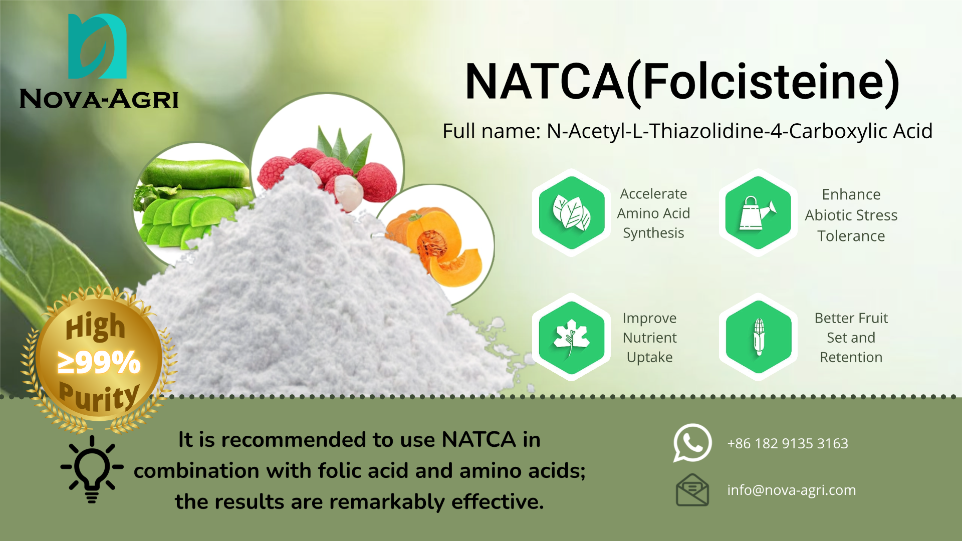 High purity Folcisteine NATCA 99% TC powder for plant biostimulant formulations supplied by China factory