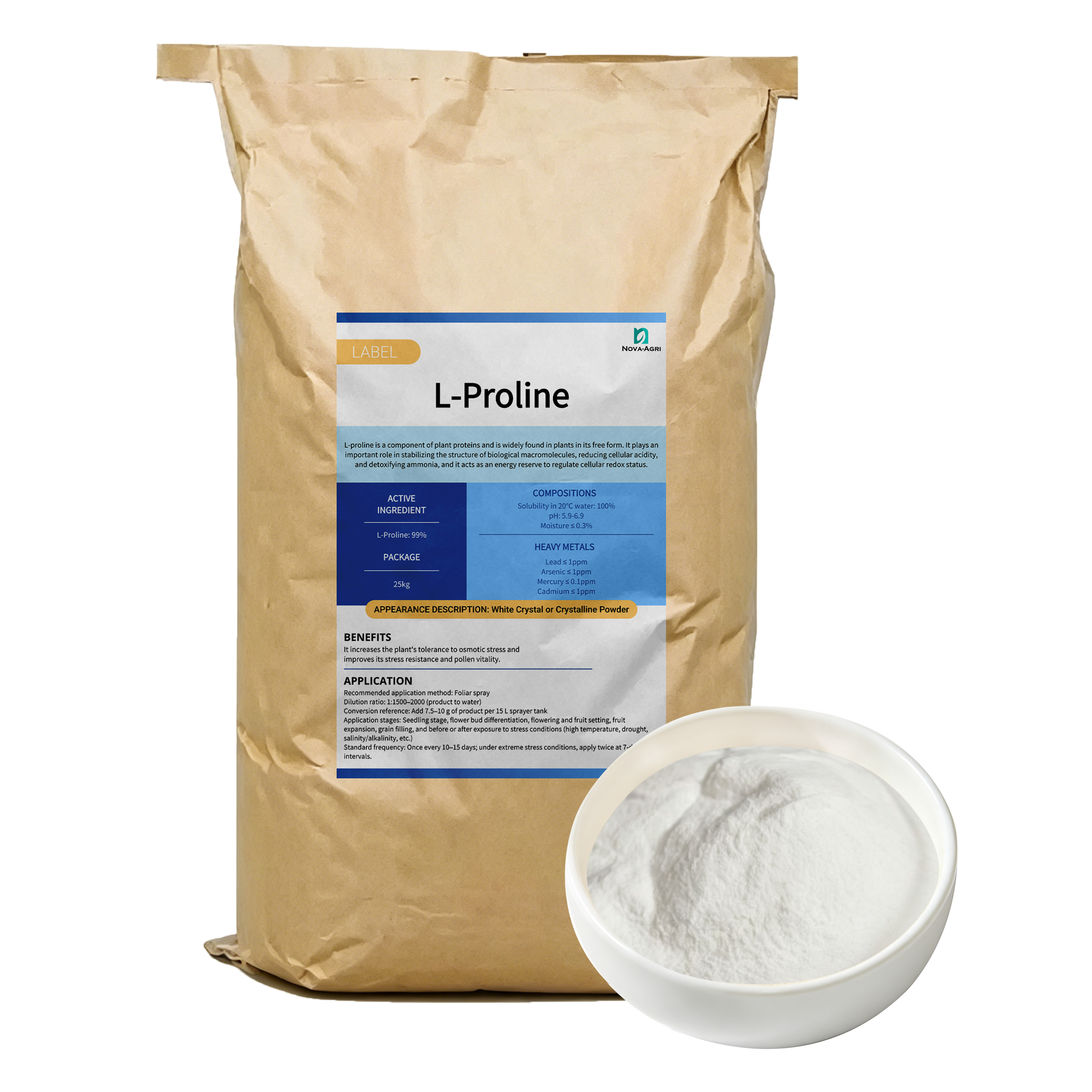 High purity L-Proline 99% crystalline powder supplied by China factory