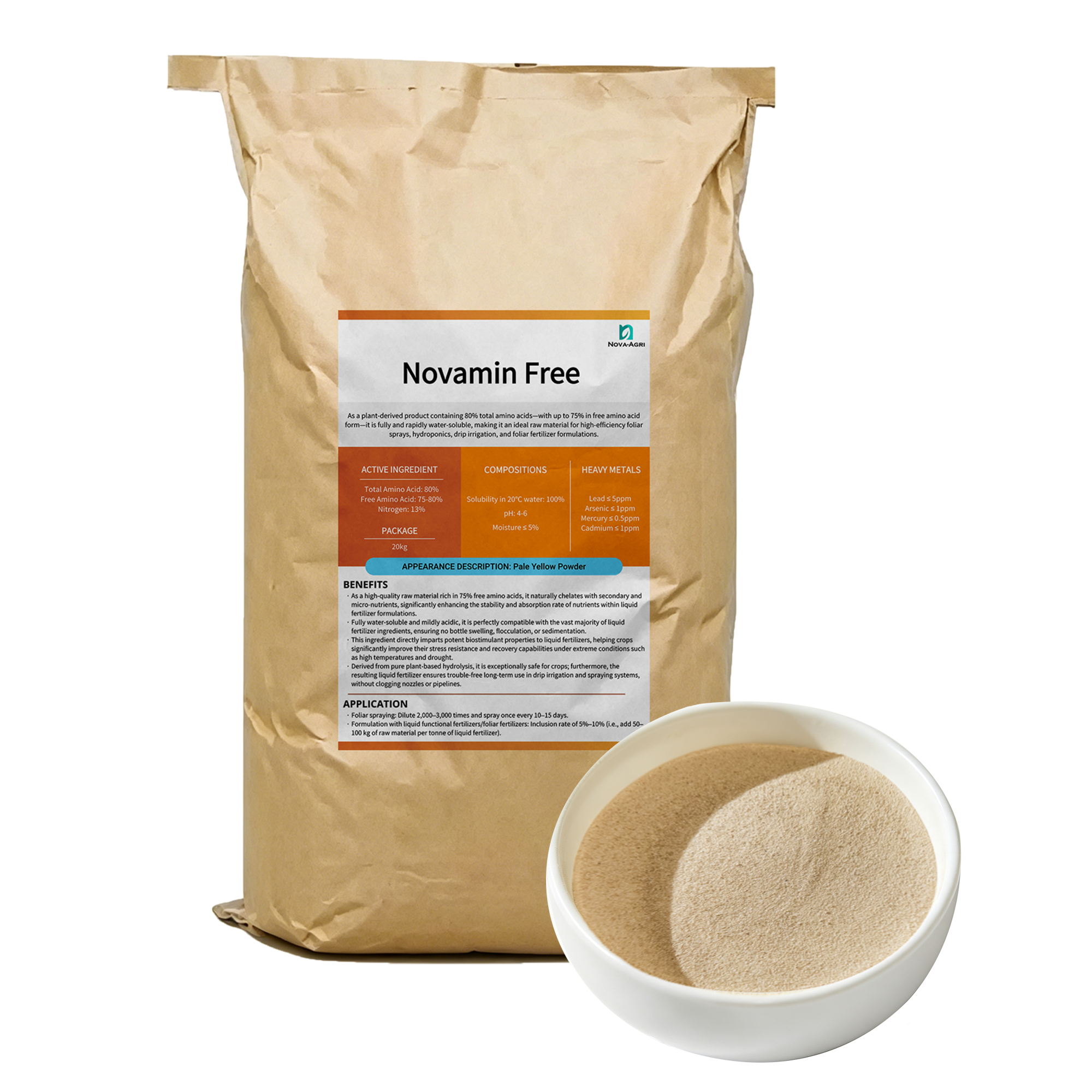 High purity soybean-sourced plant compound amino acid powder with 80% total amino acids and 12% total N supplied by China factory
