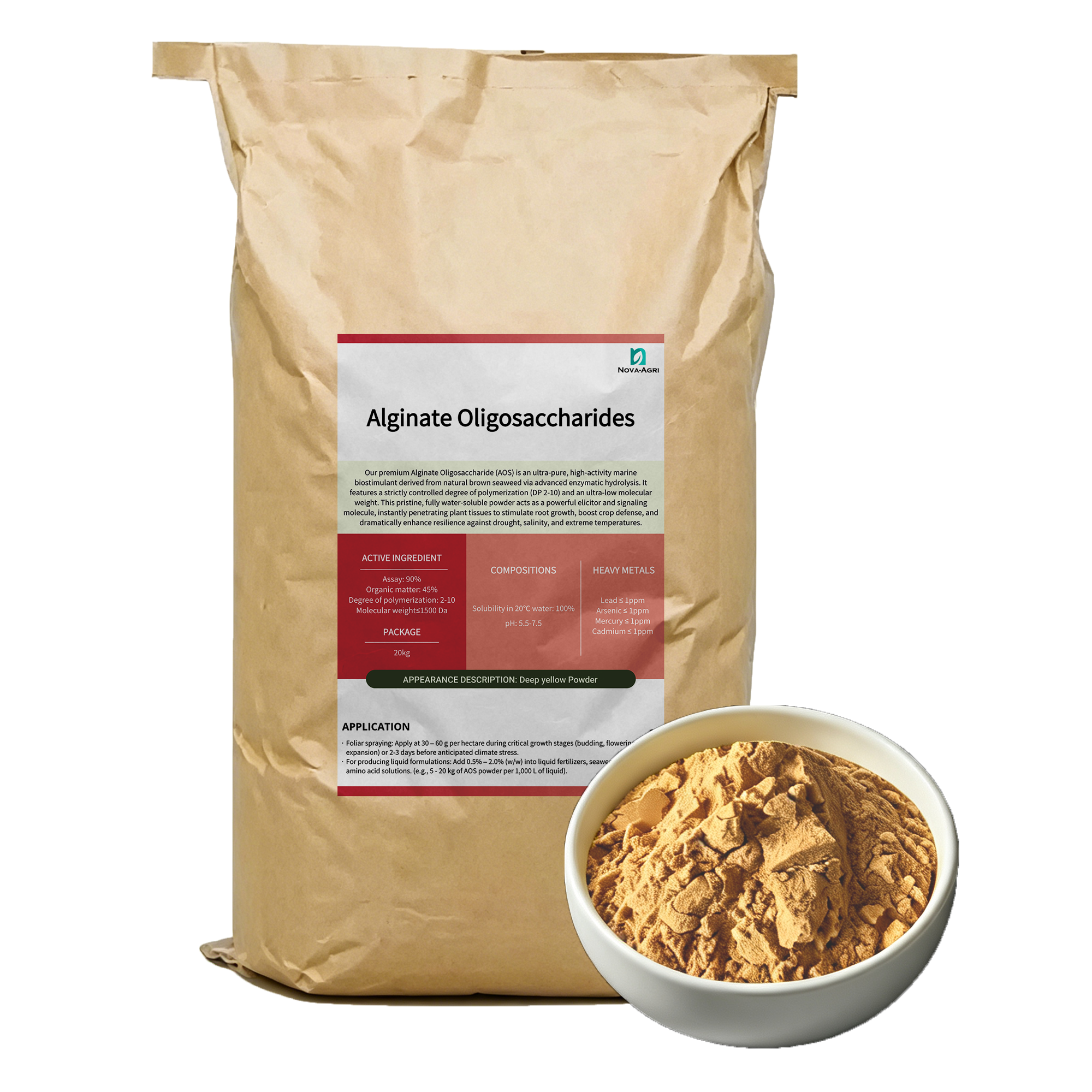 High-purity alginate oligosaccharide 90% AOS powder sample for plant elicitor formulation