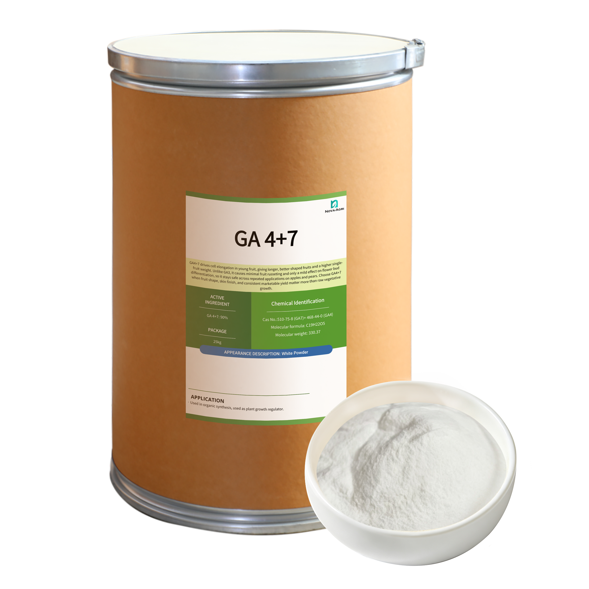 Bulk A4+A7 GA4+7 90% TC white powder plant growth regulator packed in 25k drum CAS 510-75-8.